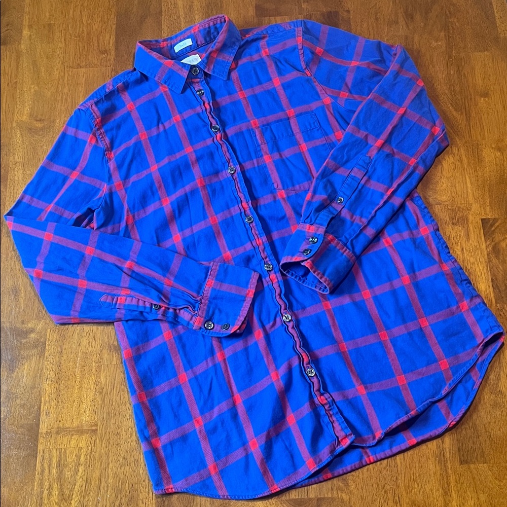 Women's J.Crew Boy Fit 100% Cotton Blue & Red Plaid Button-Down Size S